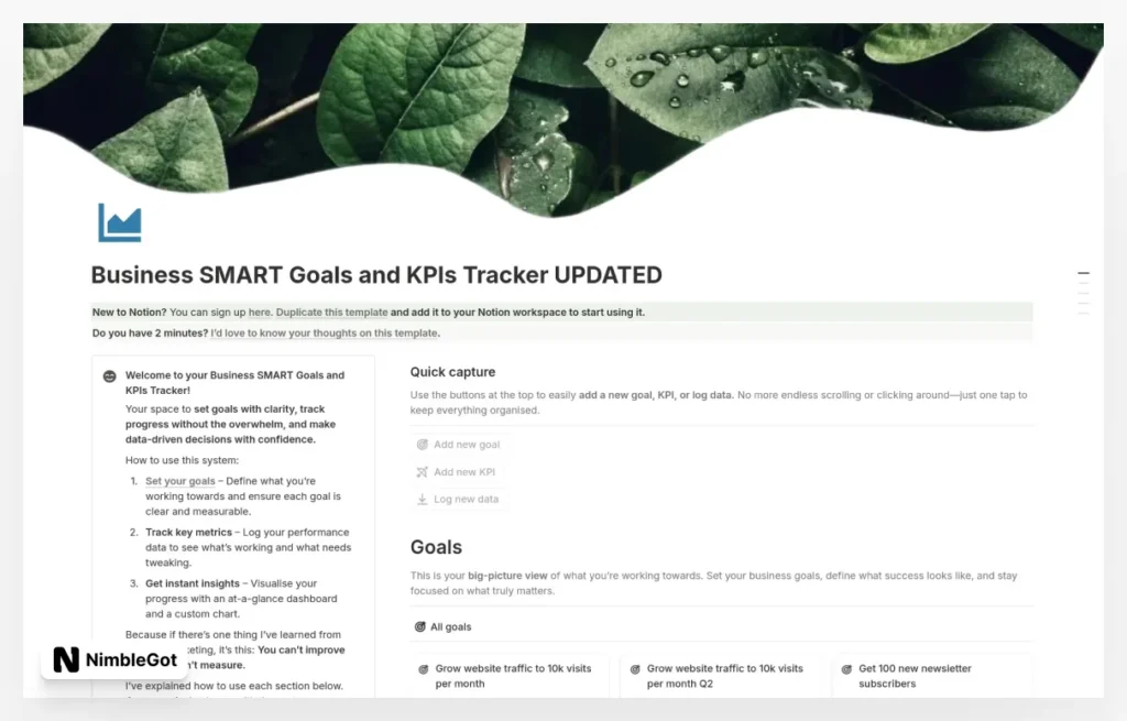 Business SMART Goals and KPIs Tracker