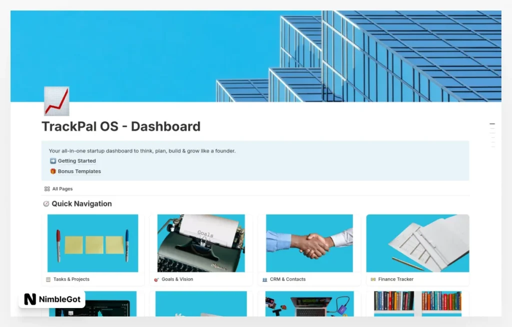 TrackPal OS - Startup Dashboard