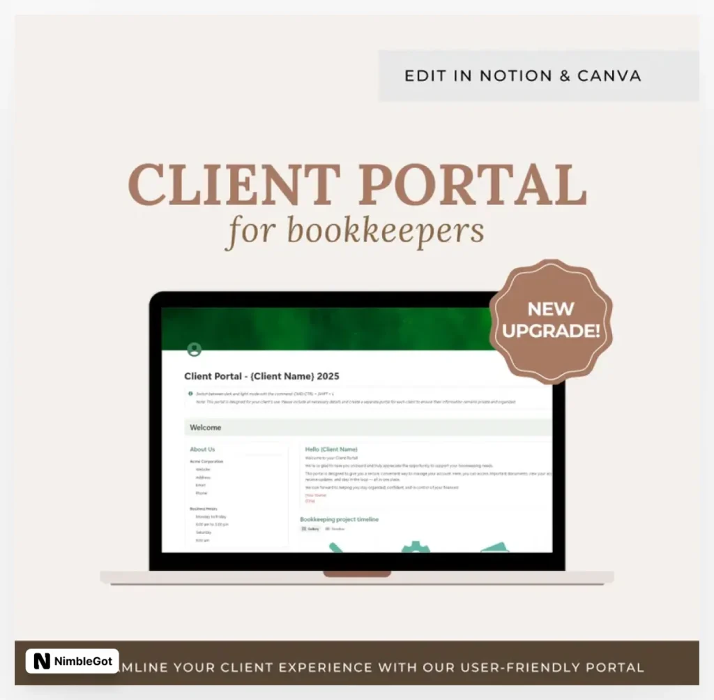 Notion customer portal for accountants and bookkeepers