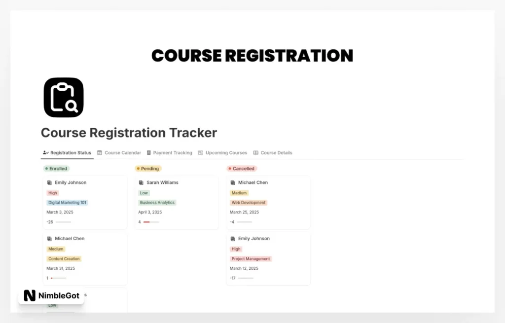 Course Registration Tracker