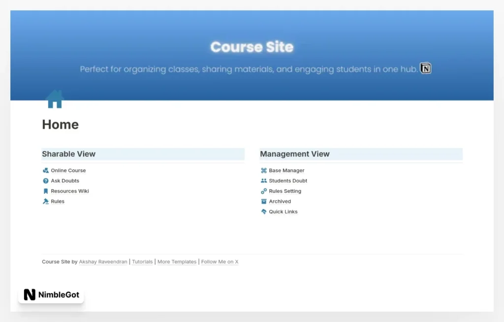 Online Course Site Homepage