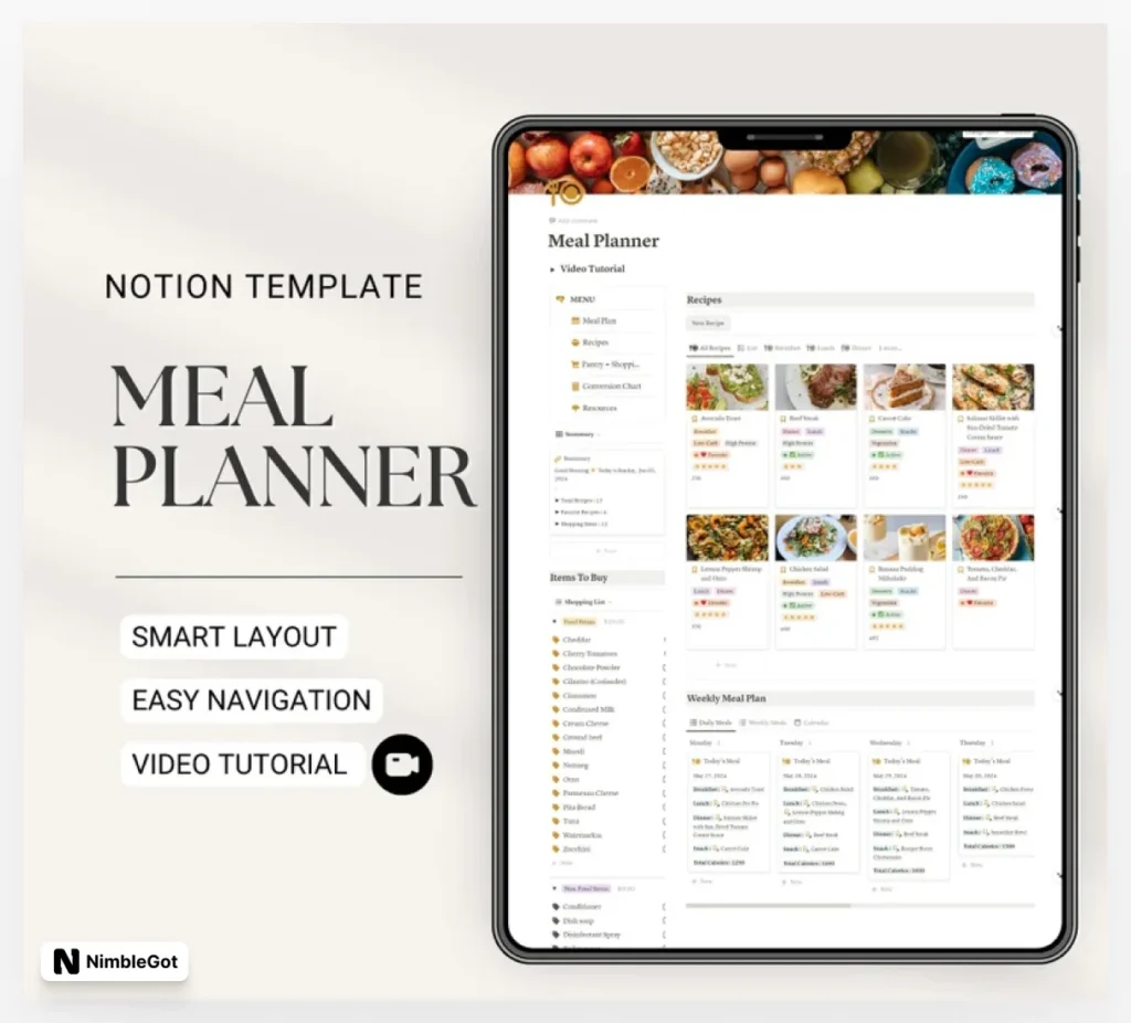 Notion Meal Planner Notion Template Recipe Food Journal Digita