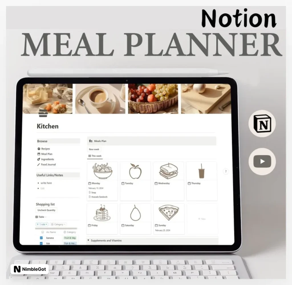 Meal Planner Notion Template Notion Digital Planner