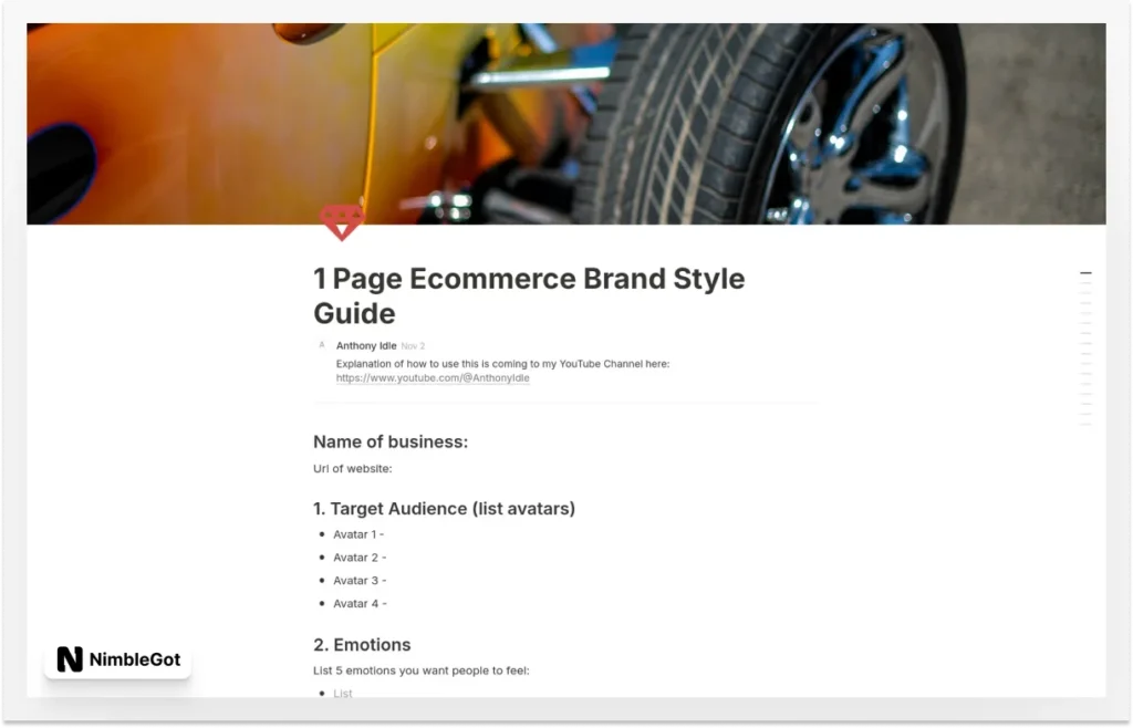 1 Page Ecommerce Brand Style Guide