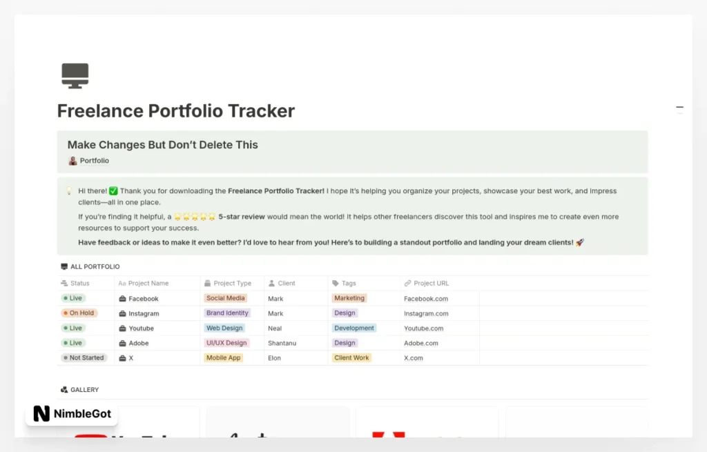 Freelance Portfolio Tracker