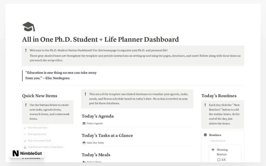 All-In-One Graduate Student Notion Dashboard