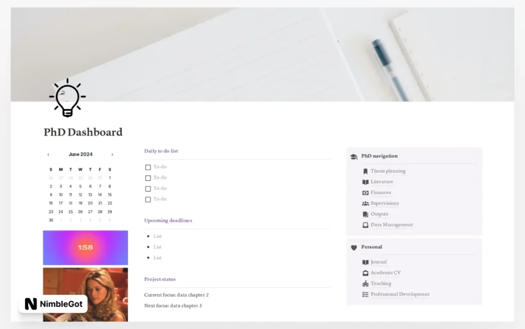 the PhDiaries | aesthetic PhD dashboard