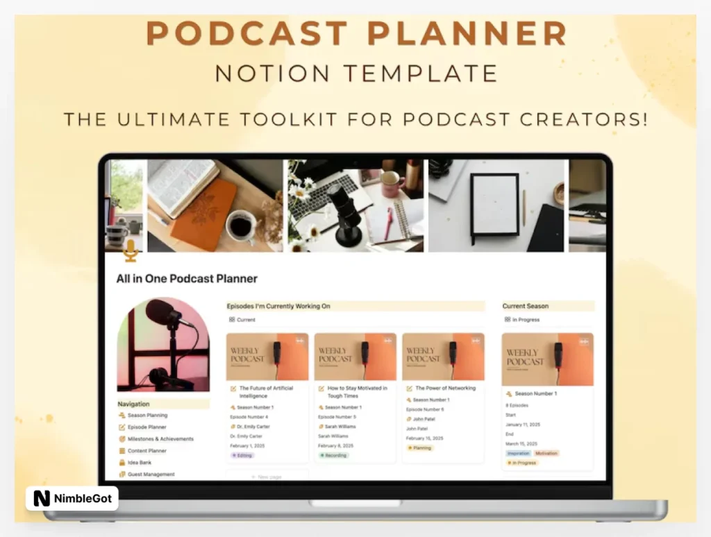 Notion Template Podcast Planner Aesthetics Podcast