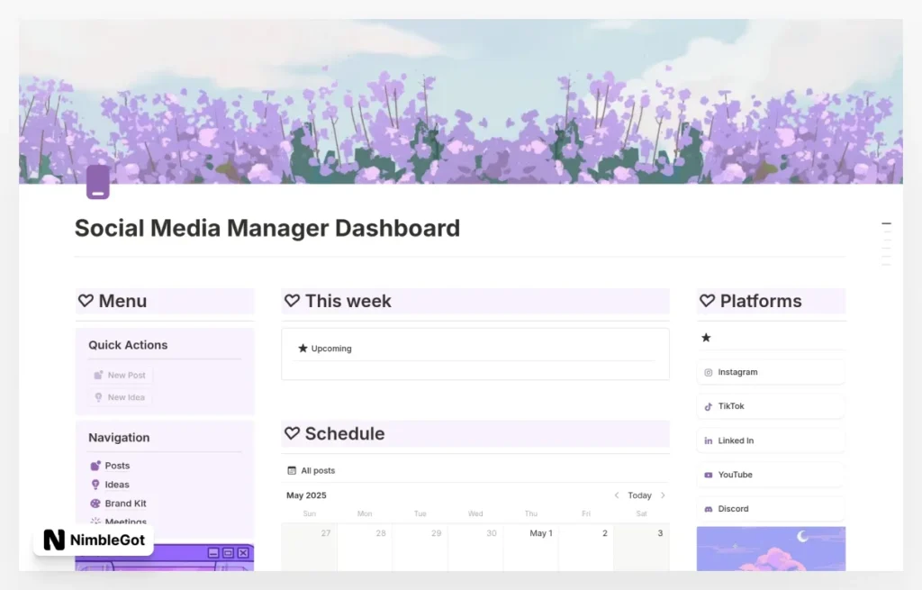 Aesthetic Social Media Manager Dashboard