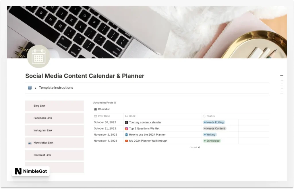 Aesthetic Social Media Content Calendar & Planner