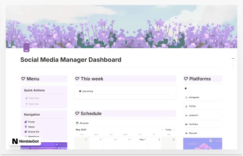 Aesthetic Social Media Manager Dashboard