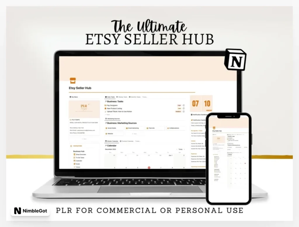 PLR Etsy Seller Hub Notion Template