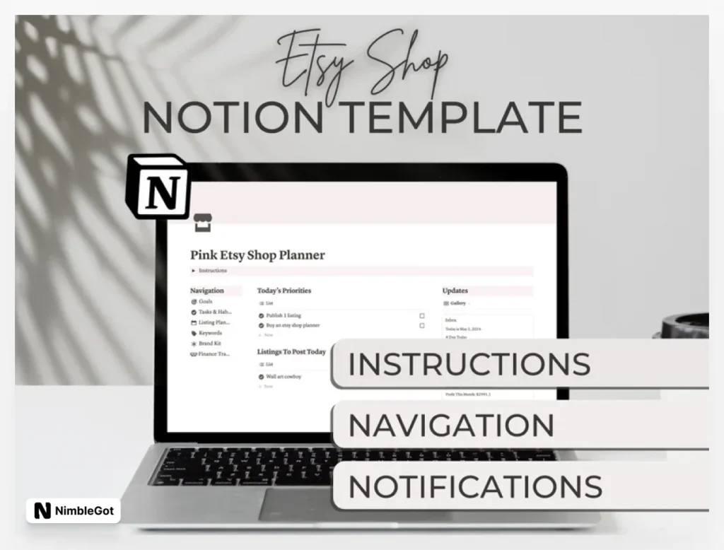 Pink Etsy Seller Notion Planner