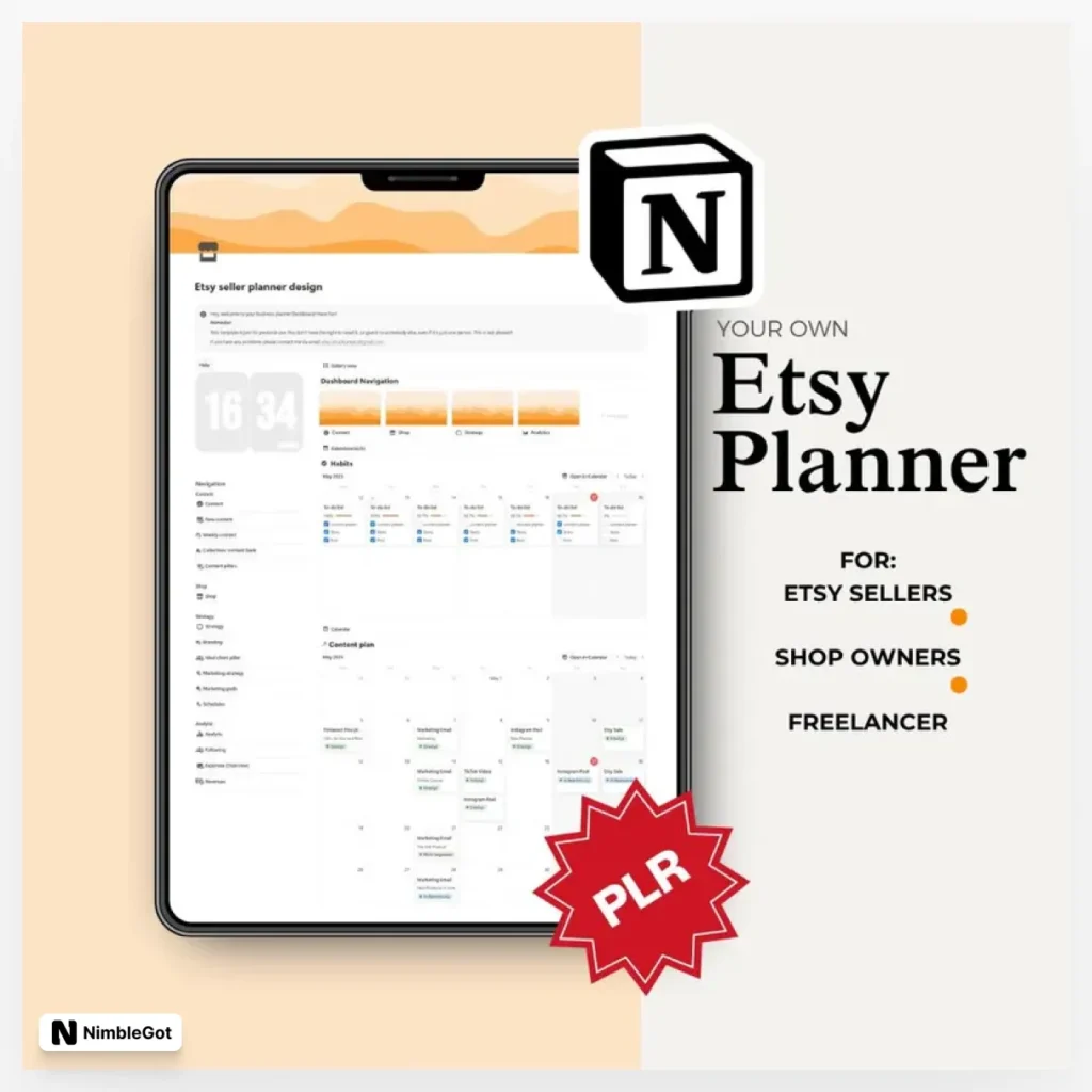 Notion PLR - Etsy Seller Planner Template for Resale