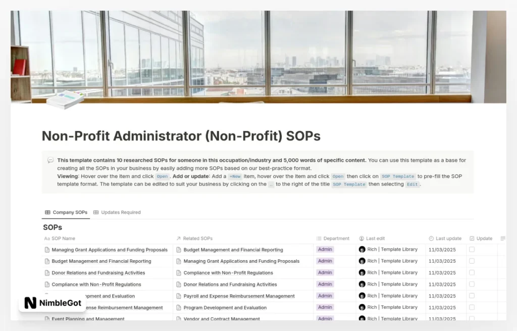 Non-Profit Administrator (Non-Profit) SOPs