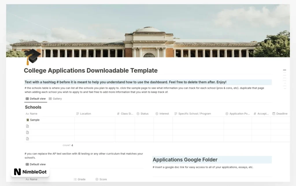 College application dashboard