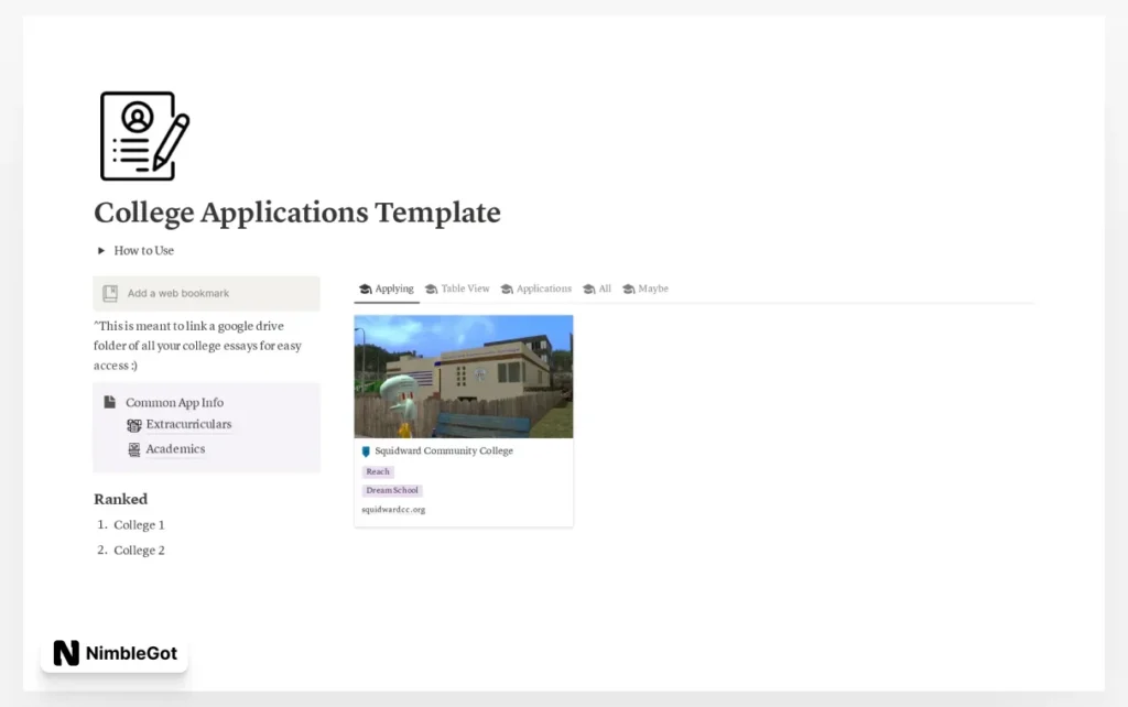 College Applications Template