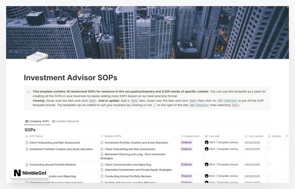 Investment Advisor SOPs