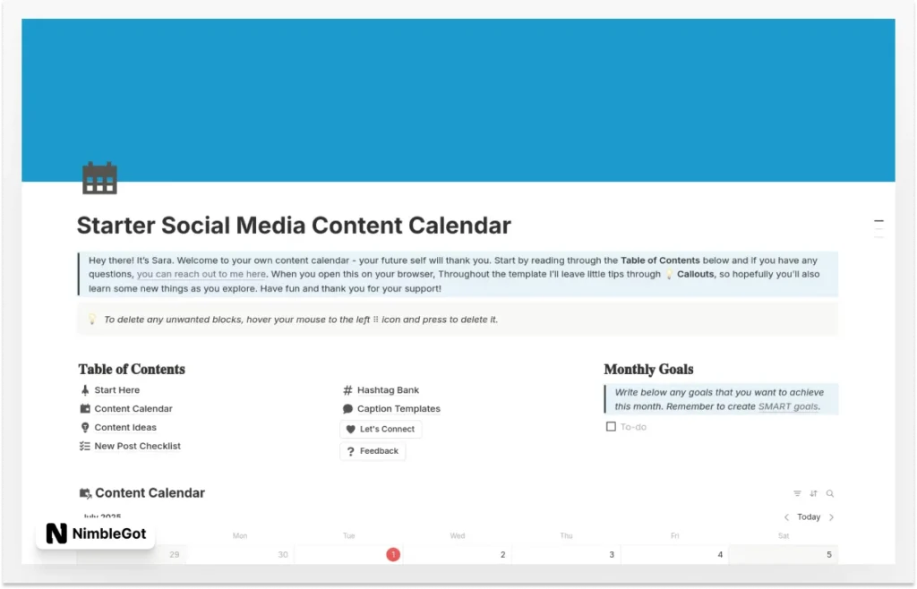 Starter Content Calendar
