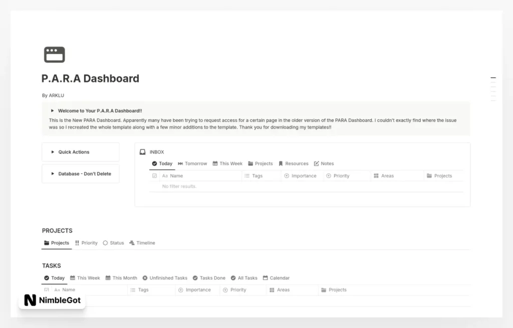P.A.R.A Dashboard (Update)