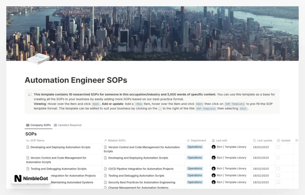 Automation Engineer SOPs