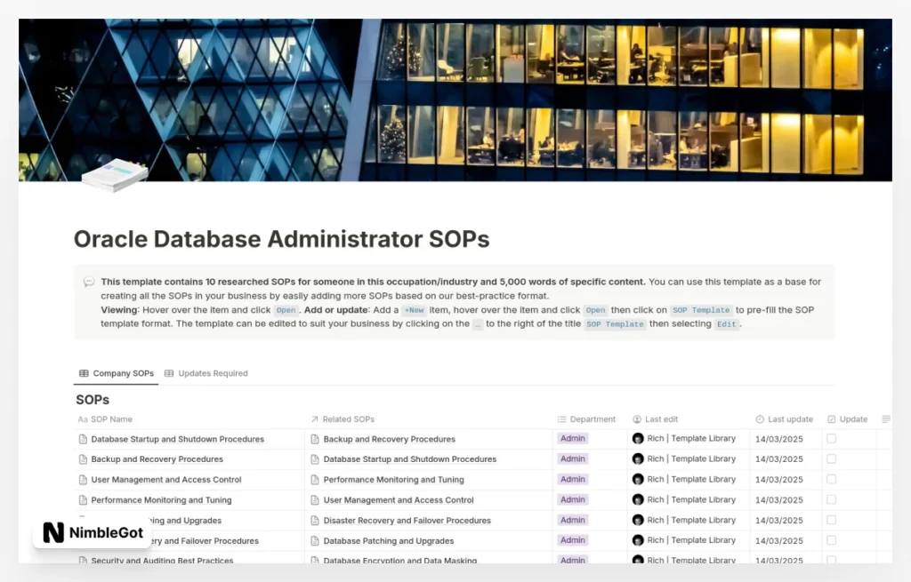 Oracle Database Administrator SOPs