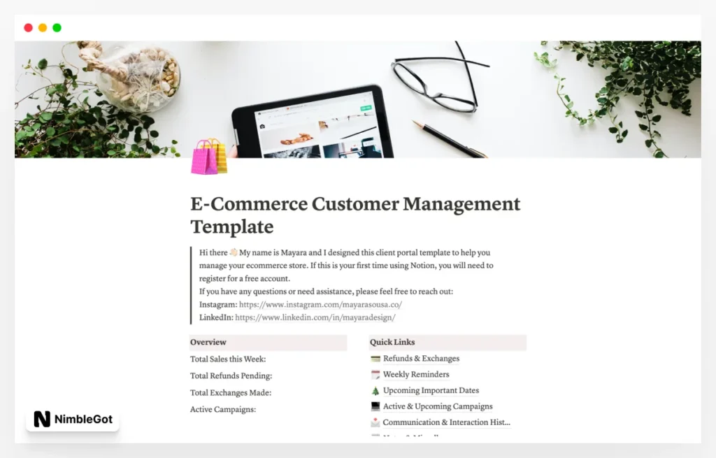 E-Commerce Customer Management Template