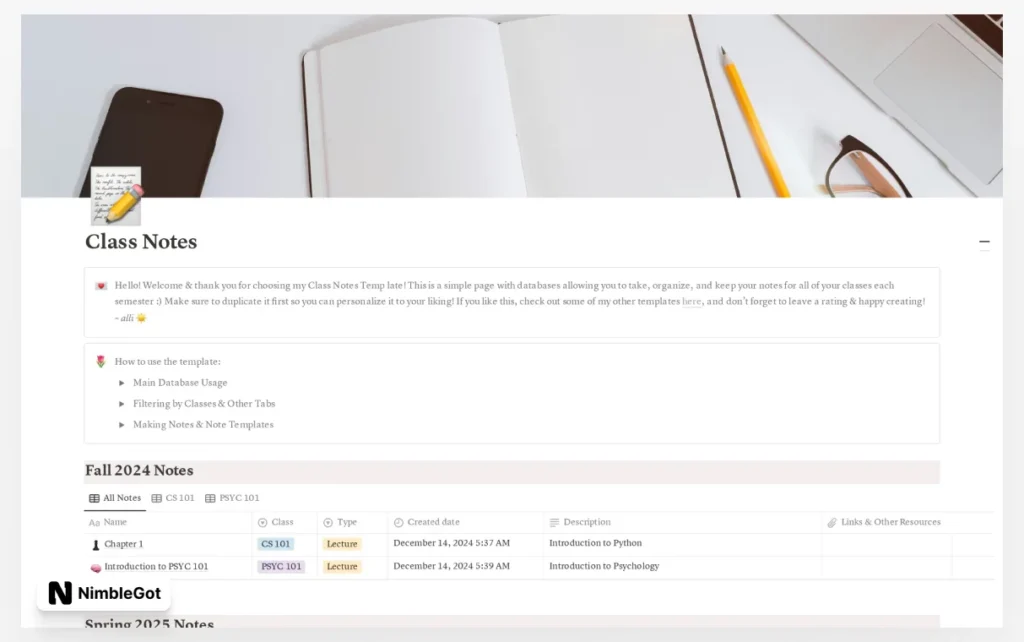 Class Notes Organizer
