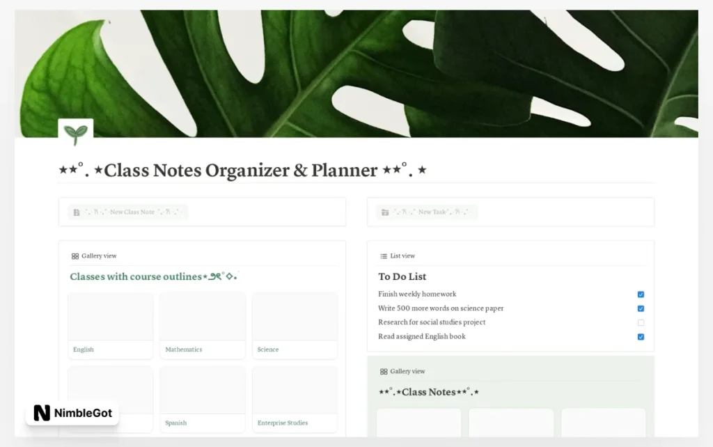 Study Hub & Class Notes Organization