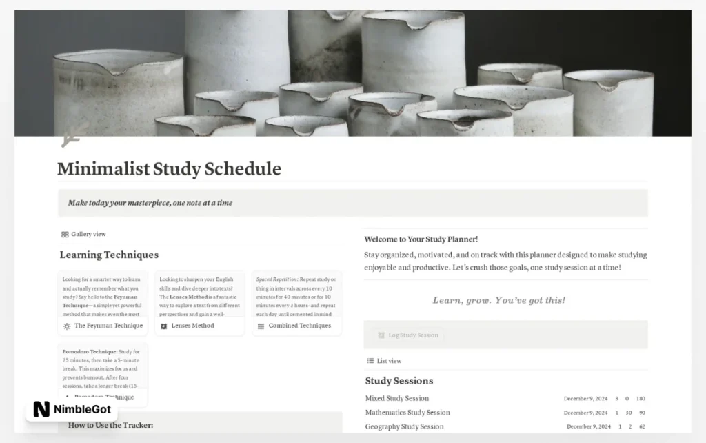 Minimalist Study Planner: Class Notes Organisation