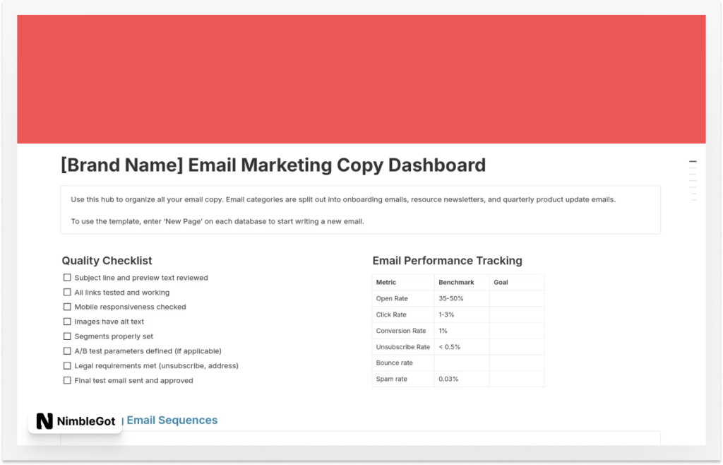 Email Marketing Copy Dashboard