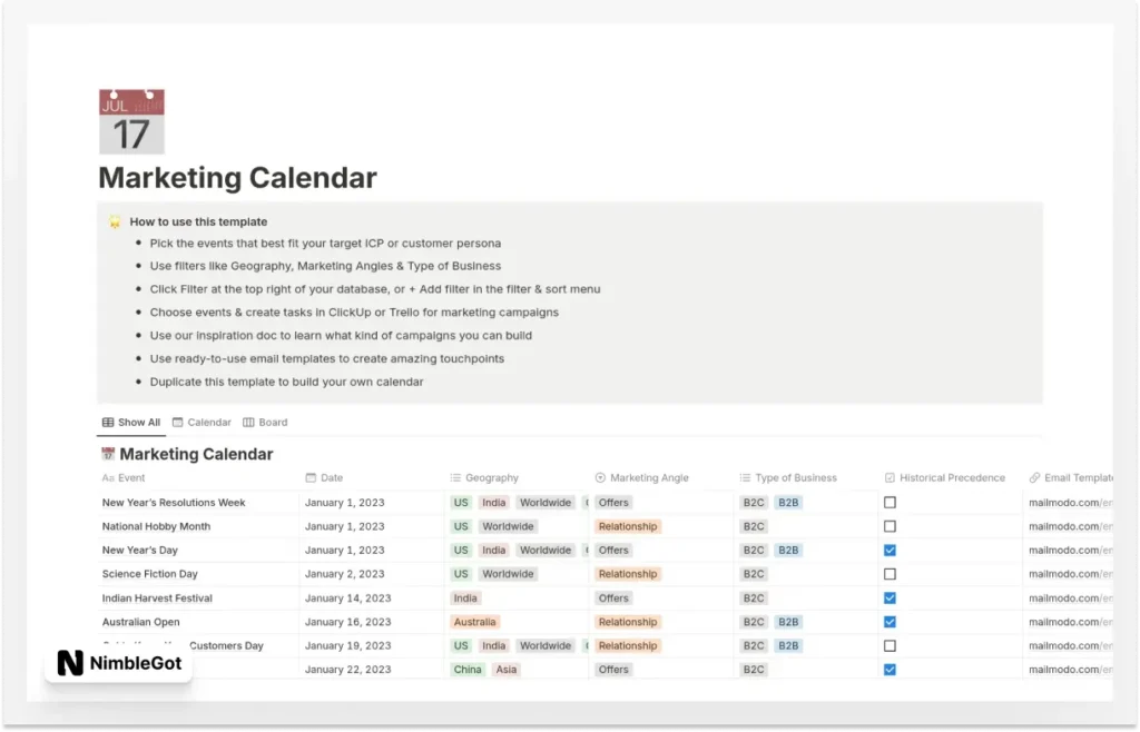Mailmodo's Marketing Calendar