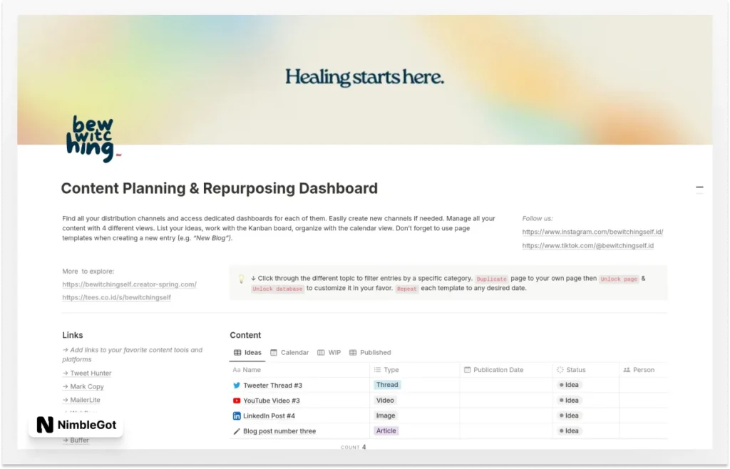 Content Planning & Repurposing Dashboard