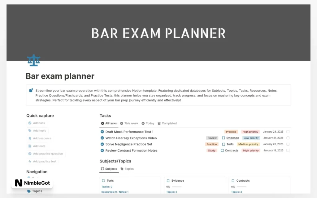 Bar exam planner