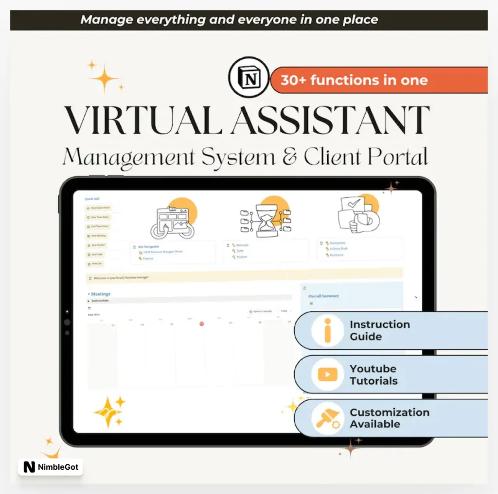 Virtual Assistant Business Manager Notion Planner