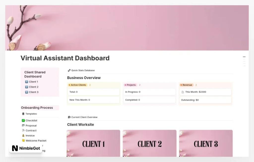 Virtual Assistant All-in-one Dashboard