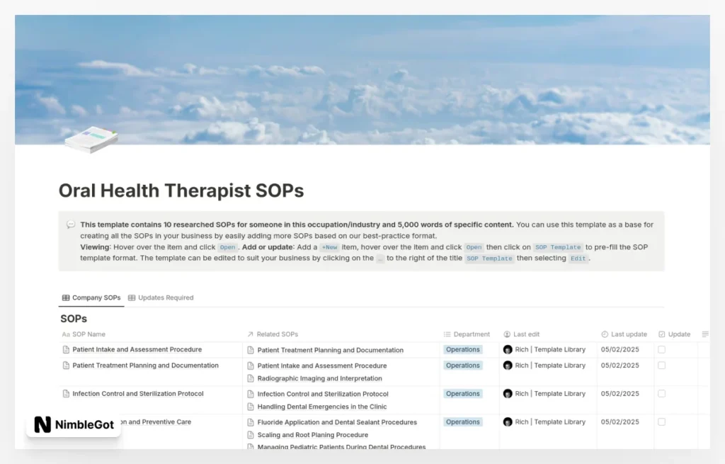 Oral Health Therapist SOPs