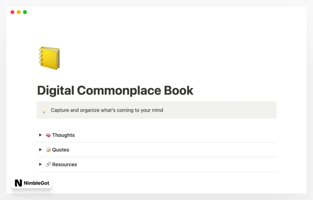 Digital Commonplace Book/ Second Brain Notion Template