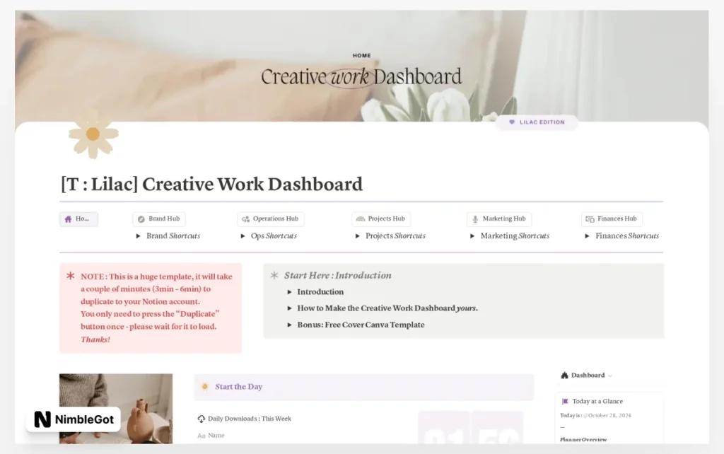 Creative Work Dashboard : Lilac