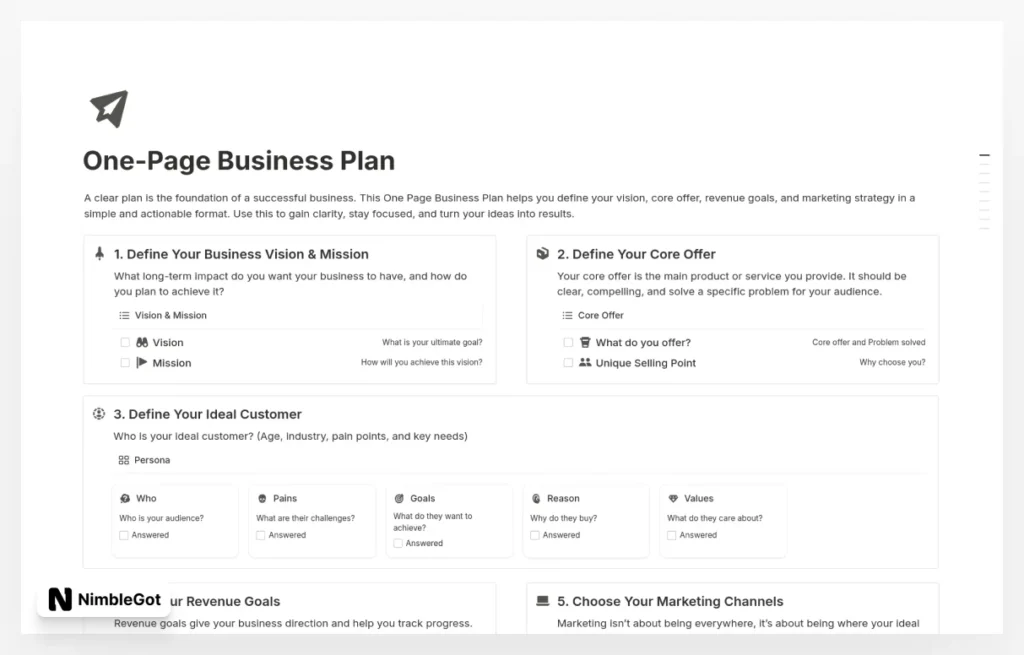 One-Page Business Plan