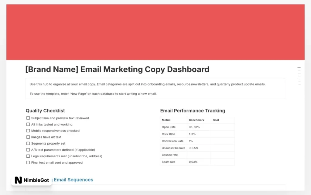 Email Marketing Copy Dashboard