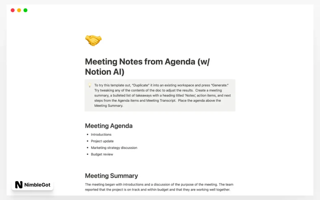Meeting Notes from Agenda (w/ Notion AI)