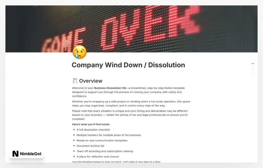 Company Wind Down / Dissolution