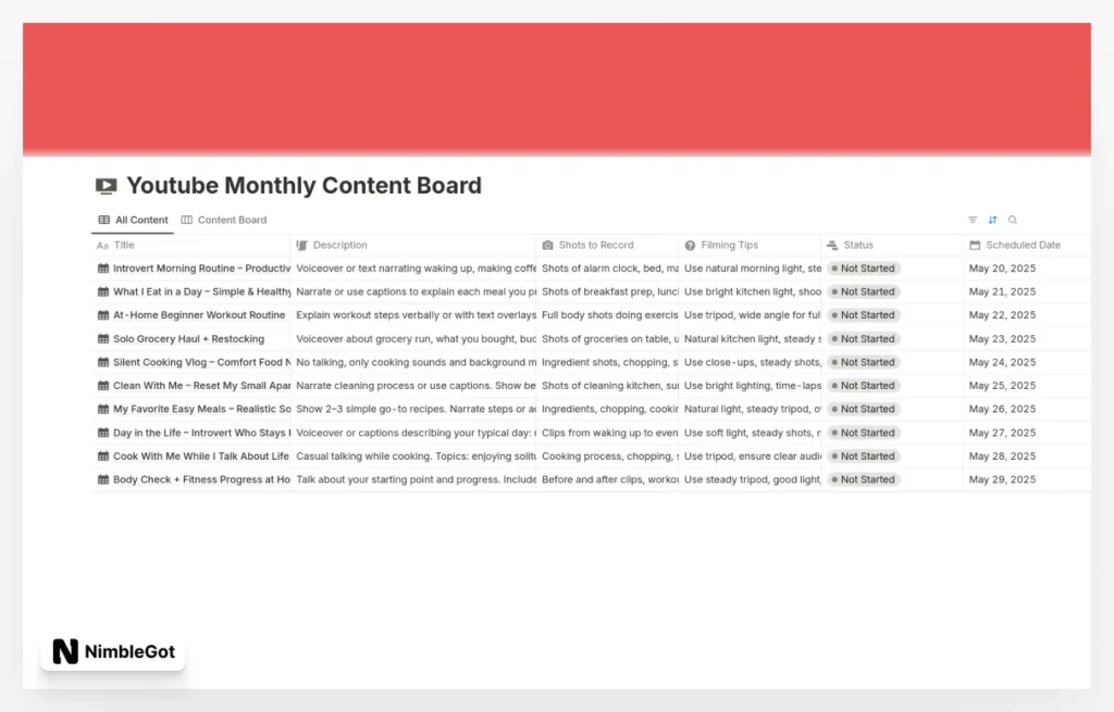30 Day YouTube Content Planner