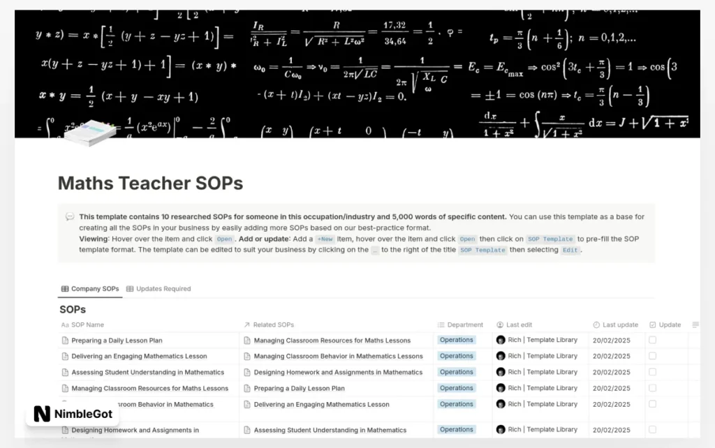 Maths Teacher SOPs