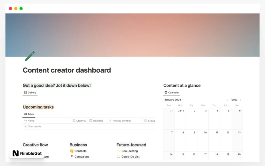 Content creator dashboard
