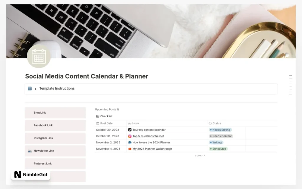 Content Creator Planner & Social Media Calendar