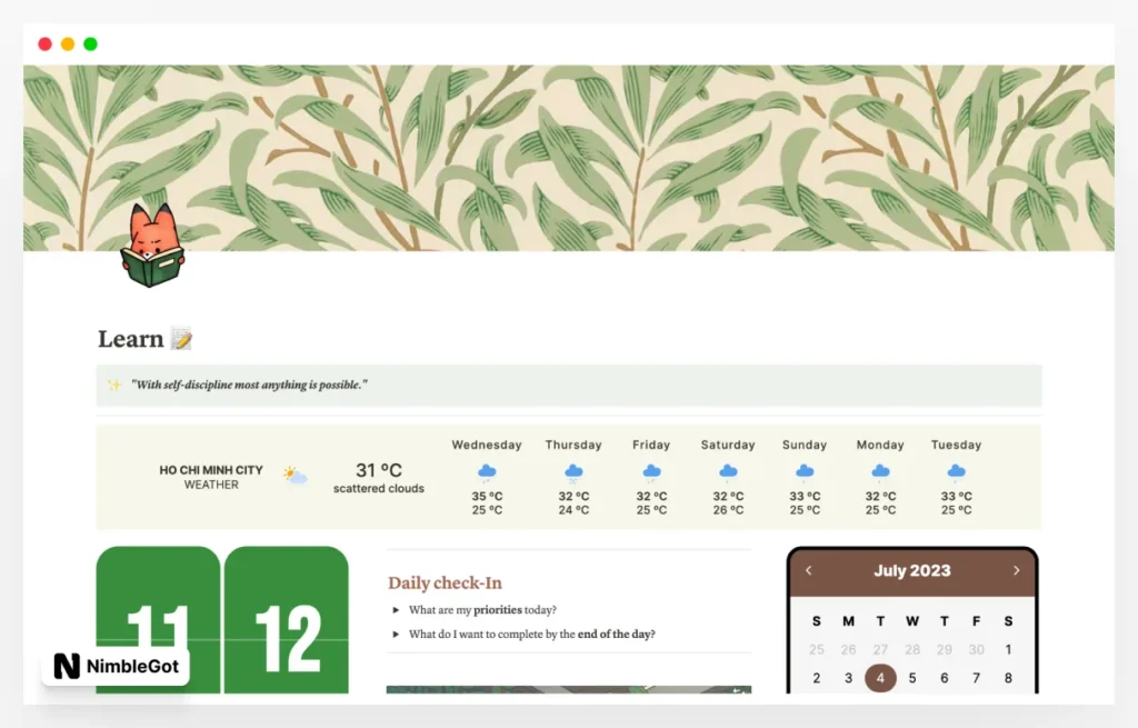 Learn ( student's dashboard)