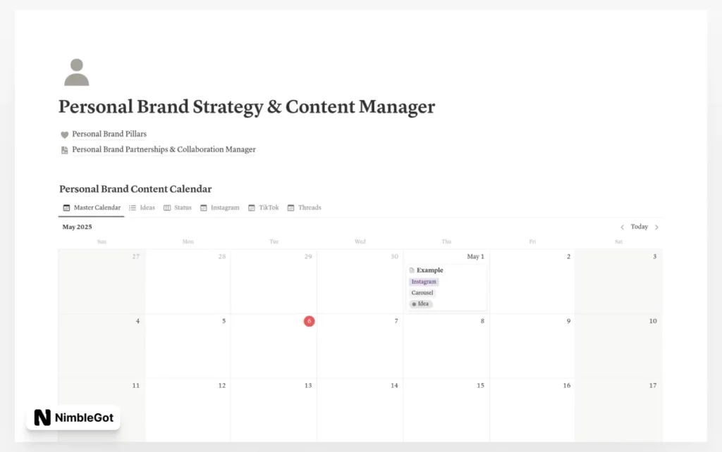 Personal Brand Content Calendar & Strategy Manager
