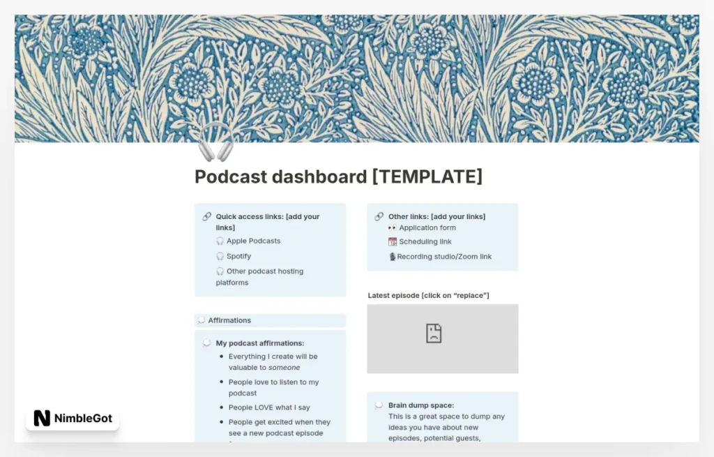 Podcast dashboard